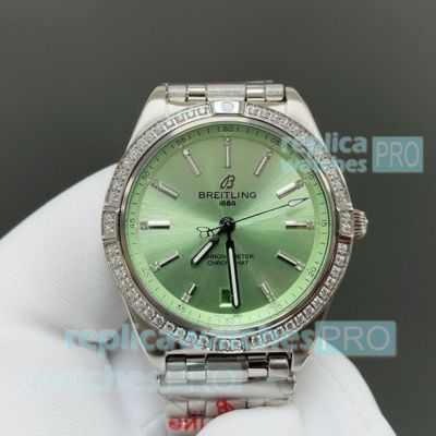 BLS Swiss Replica Breitling South Sea Mint Green Diamond Chronometer Automatic 36mm Watch 